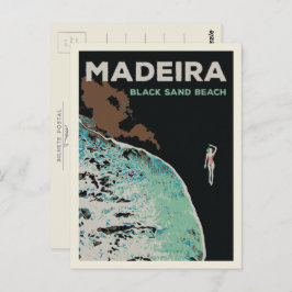 Madeira zwarte zandstrandillustratie Portugal Briefkaart
