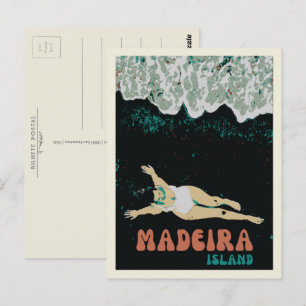 Madeira's Black Sand Beach dame illustratie Briefkaart