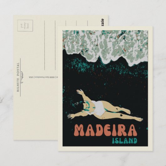 Madeira's Black Sand Beach dame illustratie Briefkaart (Voorkant / Achterkant)
