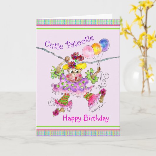 Madeleine the Circus Monkey Birthday Card Kaart (Gele Bloem)