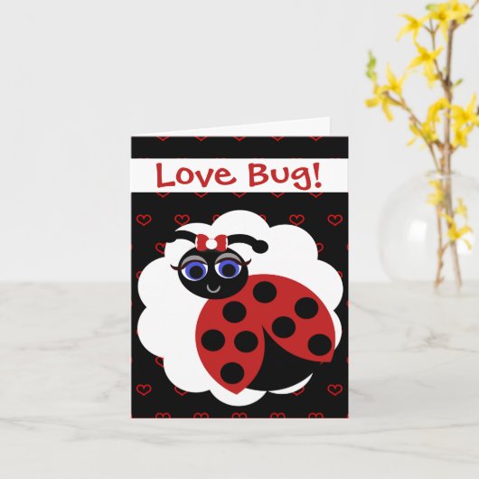 Madeleine Toon Lady Bug Red en Black met hart Kaart (Gele Bloem)