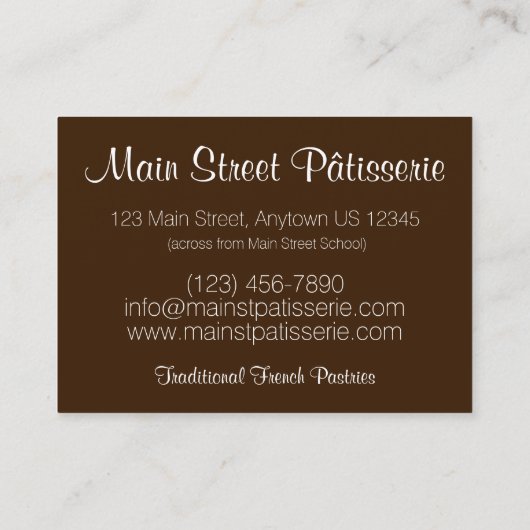 Madeleines French Pastry Pâtisserie Cake Shop Visitekaartje (Achterkant)