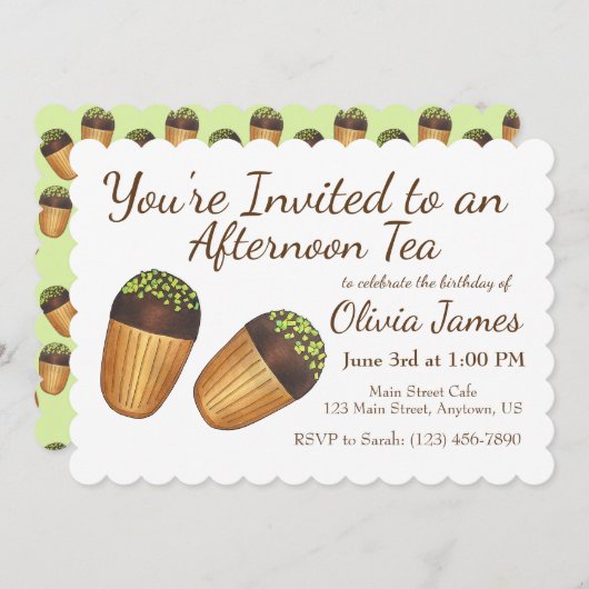 Madeleines Theepartij Verjaardag Bruidsuitnodiging Kaart (Voorkant / Achterkant)