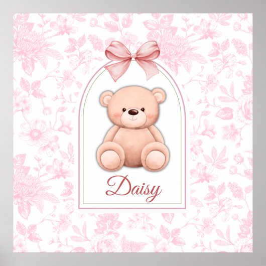 madeliefje | Aangepaste Roze Teddybeer Nursery Des Poster (Voorkant)
