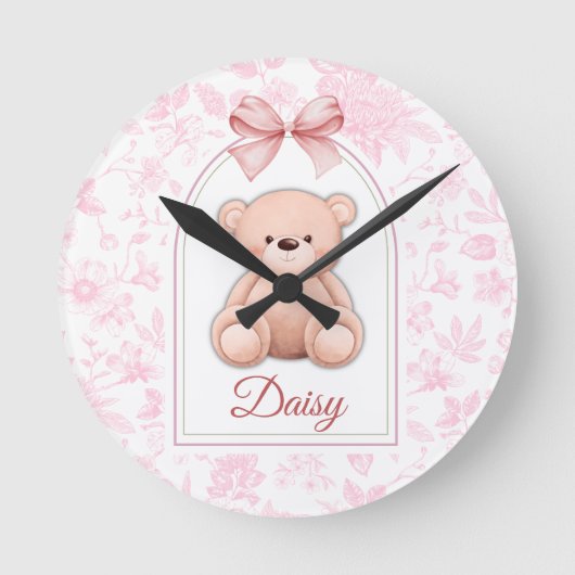 madeliefje | Aangepaste Roze Teddybeer Nursery Des Ronde Klok (Voorkant)