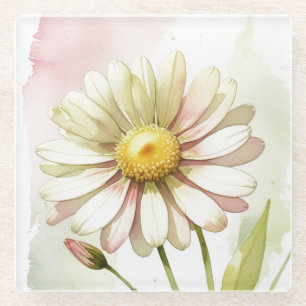 Madeliefje Aquarel Bloem Modern Professioneel Glazen Onderzetter