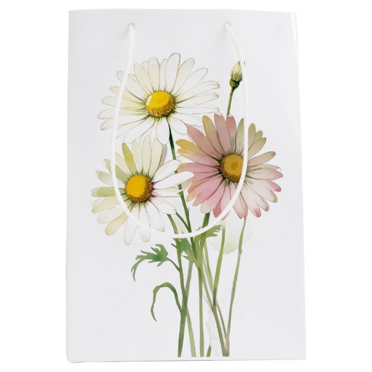Madeliefje Aquarel Bloem Modern Professioneel Medium Cadeauzakje (Voorkant)
