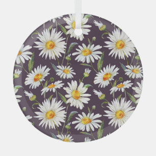 Madeliefje Aquarel: Donkere Bloem Naadloos Patroon Glas Ornament