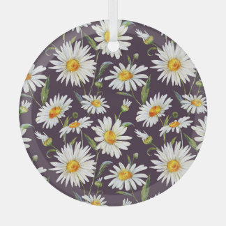 Madeliefje Aquarel: Donkere Bloem Naadloos Patroon Glas Ornament