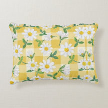 Madeliefje Bloem Geel Gingham Worp Kussen
