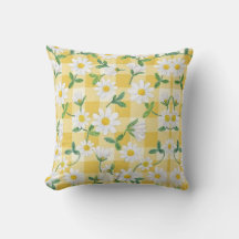 Madeliefje Bloem Geel Gingham Worpkussen – Vintage