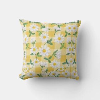 Madeliefje Bloem Geel Gingham Worpkussen – Vintage Kussen