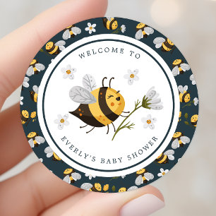Madeliefje Bloem Hommeltje Bij Baby Shower Ronde Sticker