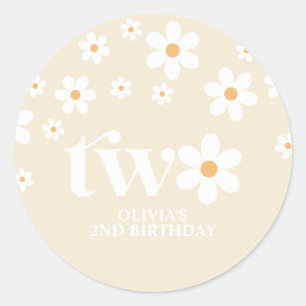 Madeliefje bloemige 2e verjaardag ronde sticker