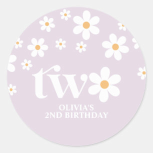 Madeliefje bloemige 2e verjaardag ronde sticker