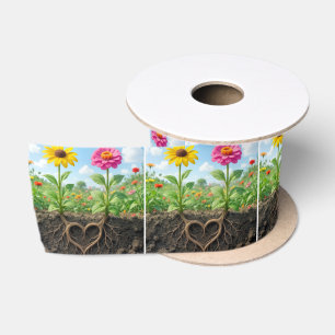 Madeliefje en Zinnia Wortel Hart in Tuin Satijnen Lint