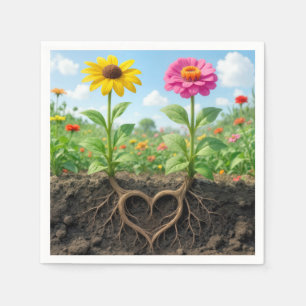 Madeliefje en Zinnia Wortel Hart in Tuin Servet