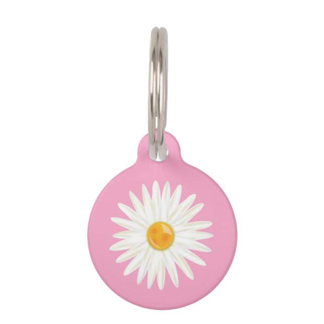 Madeliefje geïllustreerd op roze met hondeninforma huisdierpenning (Voorkant)