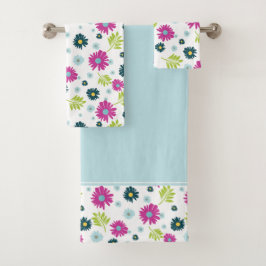 Madeliefje gestileerd roze blauwe bloemmotief bad handdoek