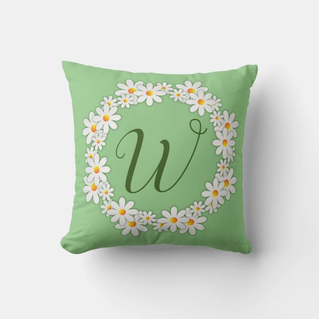 Madeliefje Monogram Groen Kussen (Voorkant)