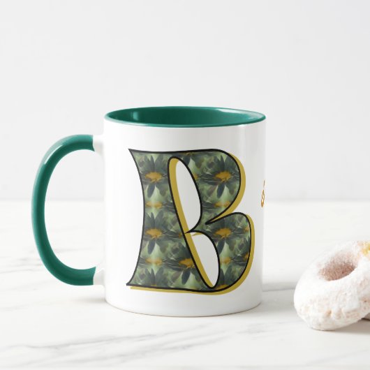 Madeliefje Monogram Initiaal B Gepersonaliseerd Mok (Met donut)