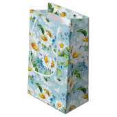Madeliefje op blauwe cadeautas (Achterkant Gekanteld)