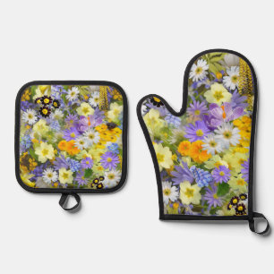 Madeliefje, Sleutelbloem, Narcissen Bloemen Ovenwant & Pannenlap Set