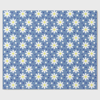 madeliefje stippen blauw cadeaupapier
