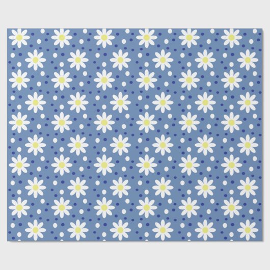 madeliefje stippen blauw cadeaupapier (Vlak)
