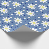 madeliefje stippen blauw cadeaupapier (Hoek)