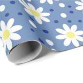 madeliefje stippen blauw cadeaupapier (Rol Hoek)
