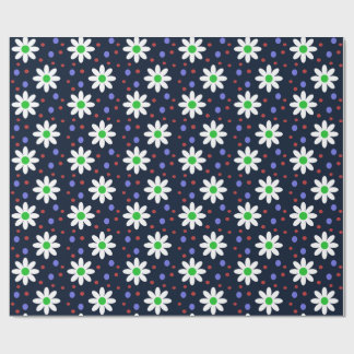 madeliefje stippen marineblauw cadeaupapier
