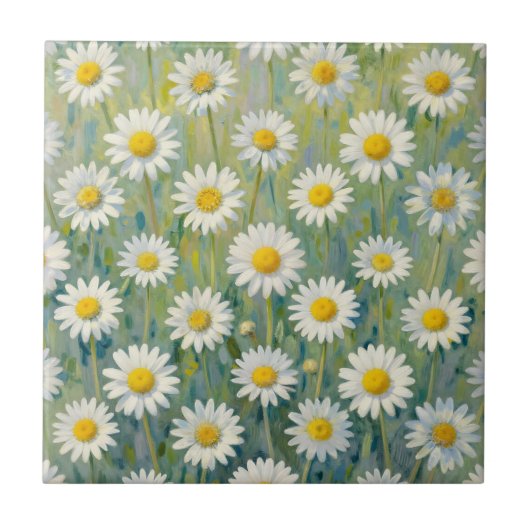 Madeliefje Weide Impressionistisch Bloempatroon Tegeltje (Voorkant)