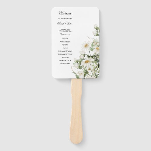 Madeliefje Wildbloem Boho Trouwprogramma Handventi Handwaaier (Voorkant)