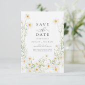 Madeliefje Wildbloem Wit Boho Minimalistisch Save The Date (Staand voorkant)