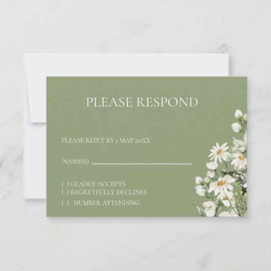 Madeliefje wilde bloem Boho RSVP kaart (Voorkant)