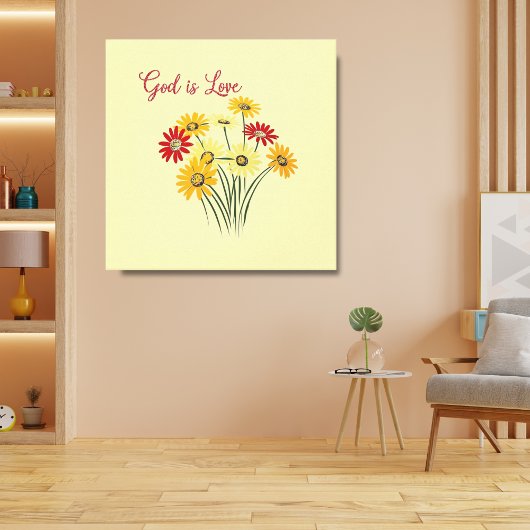 Madeliefje Zon Bloem God is Liefde Canvas Afdruk