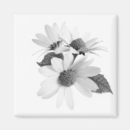 Madeliefje zwart-wit bloemenmontage magneet