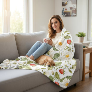 Madeliefjes Aardbeien Bloempatroon Cottagecore Fleece Deken