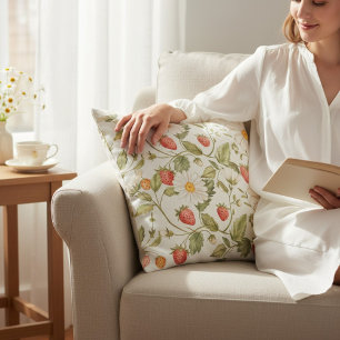 Madeliefjes Aardbeien Bloempatroon Cottagecore Kussen