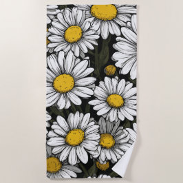 Madeliefjes Bloem Patroon Botanische Illustratie Strandlaken