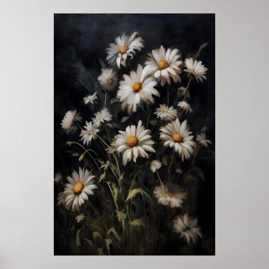 Madeliefjes Bloem Schilderij, Donkere Academics, V Poster (Voorkant)