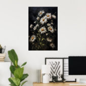 Madeliefjes Bloem Schilderij, Donkere Academics, V Poster (Thuiskantoor)