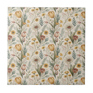 Madeliefjes Bloemen & Gele Tulp Bloemstuk Tuinontw Tegeltje