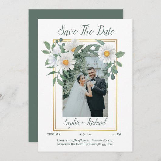 Madeliefjes Bloemen Gouden Huwelijk Save The Date  Kaart (Voorkant / Achterkant)