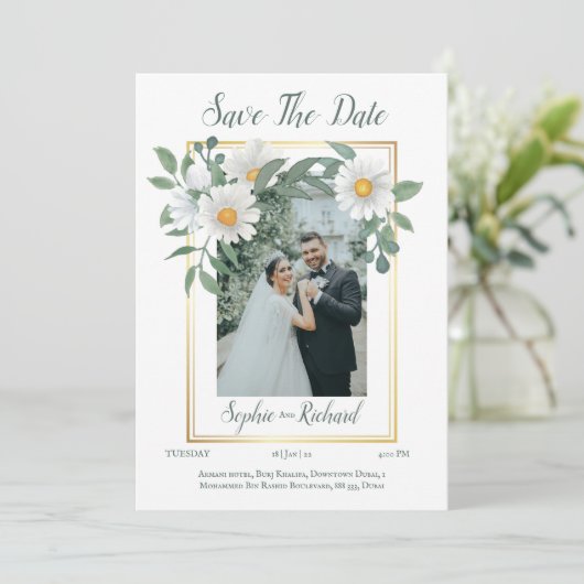 Madeliefjes Bloemen Gouden Huwelijk Save The Date  Kaart (Staand voorkant)