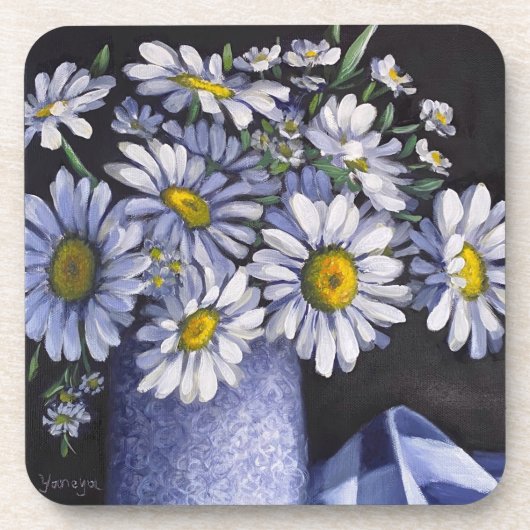 Madeliefjes bloemen harde plastic onderzetters (Voorkant)