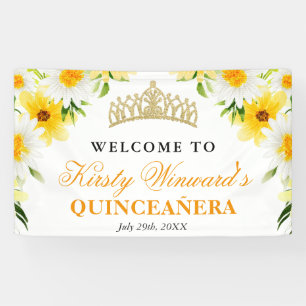 Madeliefjes Bloemen Verwelkomen Quinceanera Spandoek