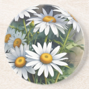 Madeliefjes Boeket Bloemen Elegante Waterverf Zandsteen Onderzetter