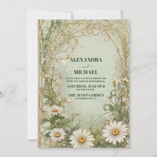 madeliefjes bruiloft art nouveau kaart (Voorkant)